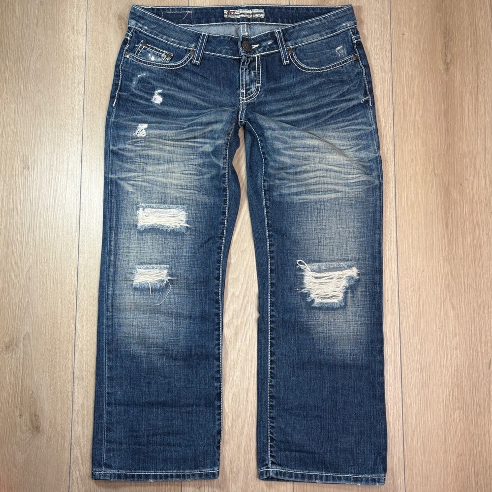 BKE Stella Low Rise Distressed Straight Leg Jeans Medium Wash Size 27 Capri